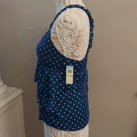 SOUTH POINT Blue Polka Dot Tiered Halter Swim Top New 14 - Picture 4 of 11